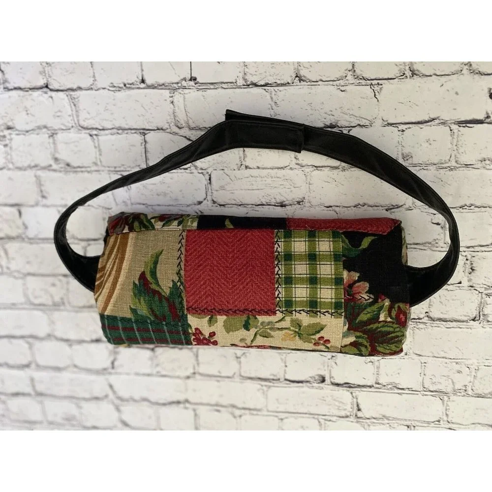 Vintage Lumbar Pillow Hook and Loop Back Strap Floral Patchwork Fabric 16